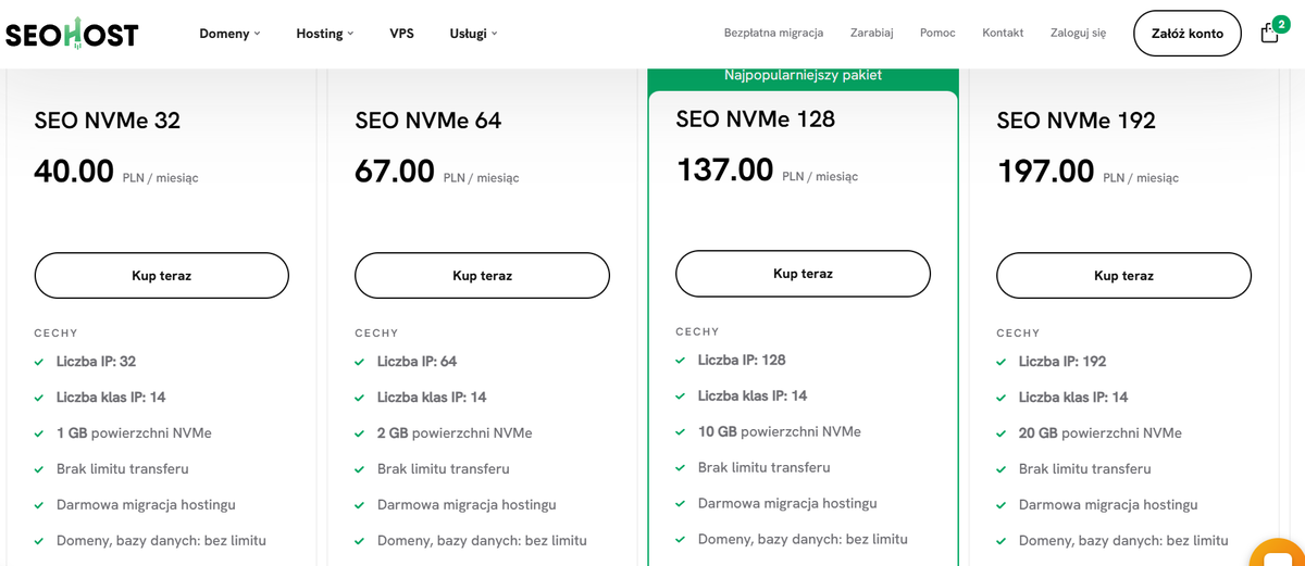 Oferta hostingu SEO w SEOHOST.pl