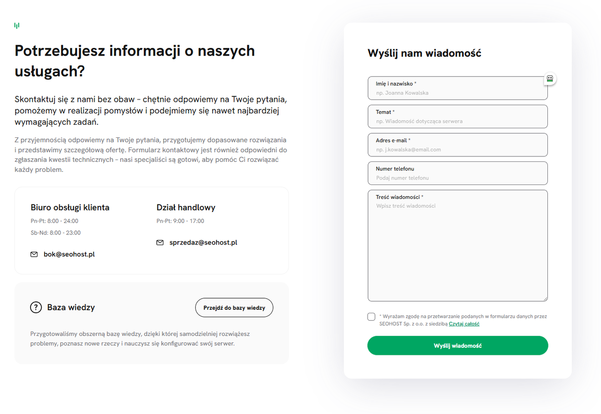 Dostępne kanały komunikacji w SEOHOST