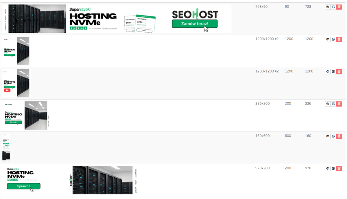 Banery reklamowe dostępne w SEOHOST