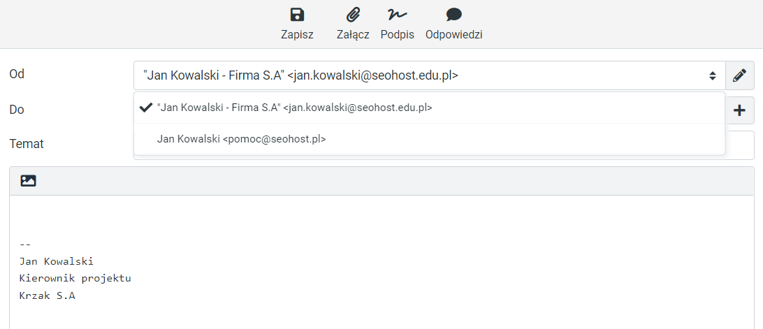 Definiowanie automatycznego podpisu do wiadomości e-mail
