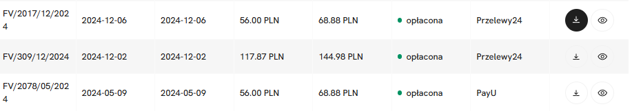 Przycisk pobierania dokumentu faktury