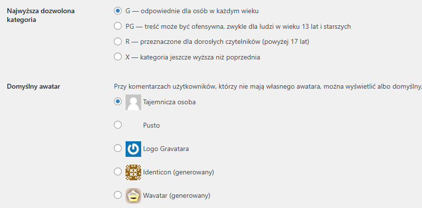 Ustawienia Avatar w WordPress