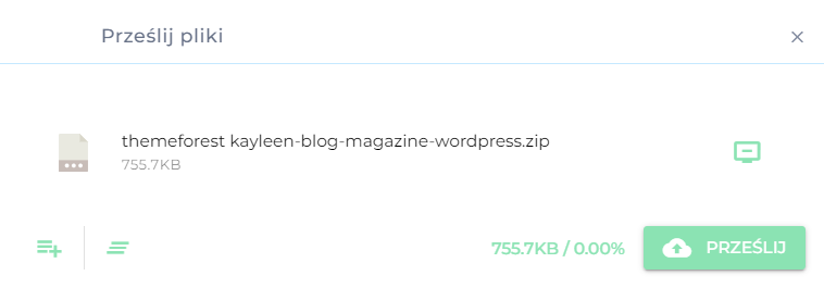 Przesyłanie pliku .zip motywu WordPress