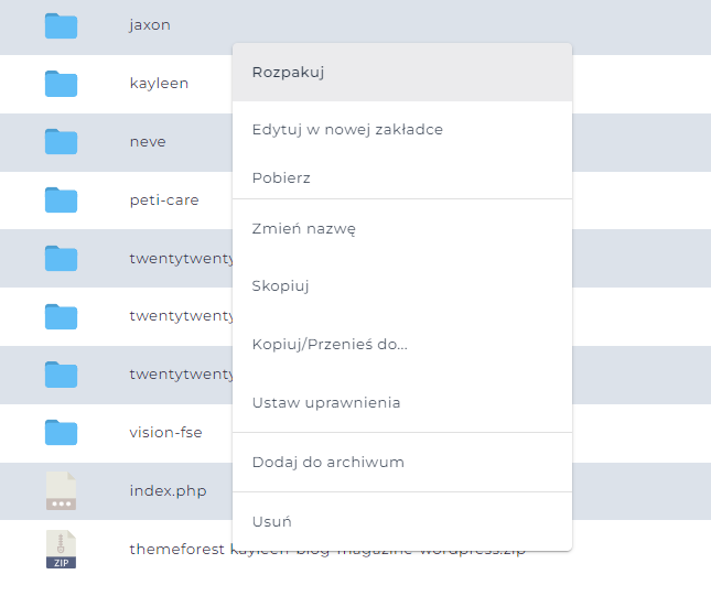 Rozpakowywanie plik&oacute;w motywu WordPress