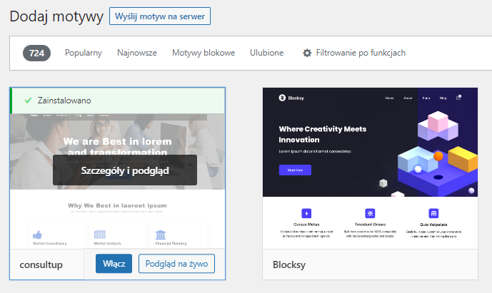 Ręczna instalacja motywu WordPress - wysyłanie motywu na serwer 