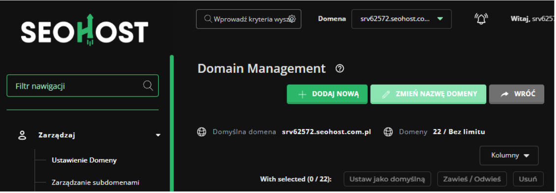 Transfer domeny do SEOHOST