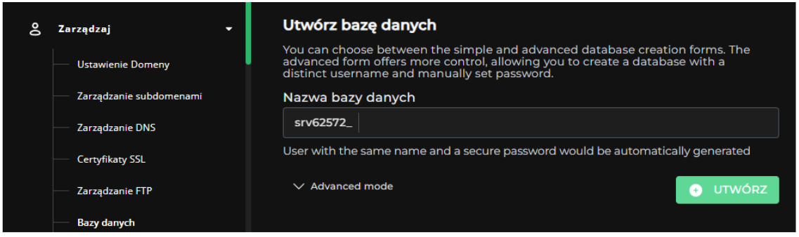 Tworzenie bazy danych w DirectAdmin