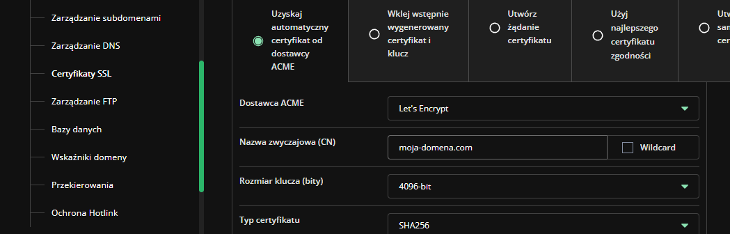 Aktywacja darmowego certyfikatu SSL