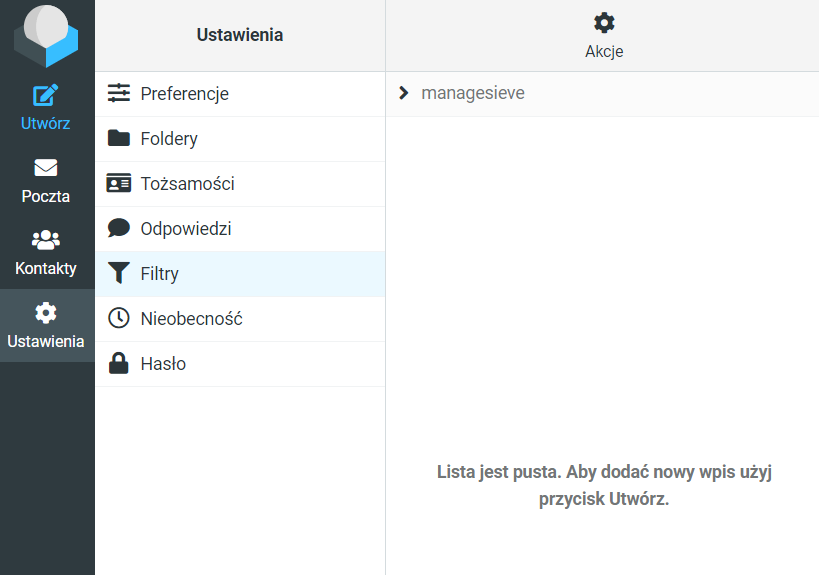 Filtry w ustawieniach - Roundcube Webmail 