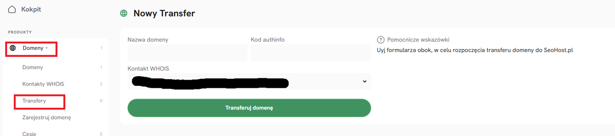 Transfer domeny do SEOHOST.pl