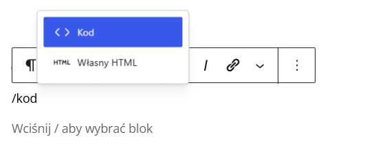 Blok Własny HTML w WordPressie do wklejenia kodu osadzającego film YouTube