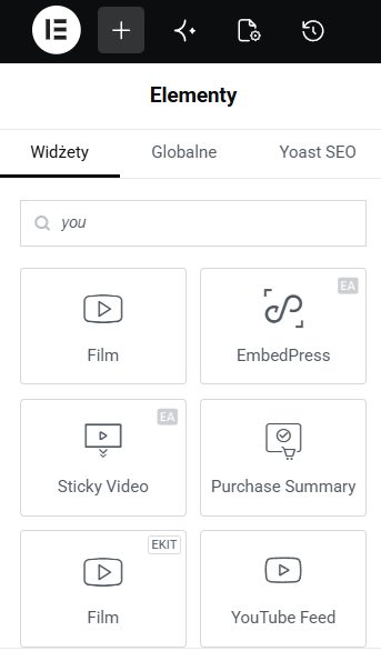 Widget Film lub Wideo w Elementorze do osadzenia filmu YouTube
