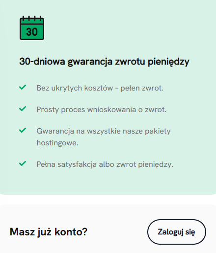 Sekcja Masz już konto z przyciskiem Zaloguj się w SEOHOST