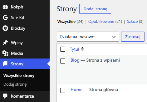 Dodawanie nowej strony i podstrony w WordPress