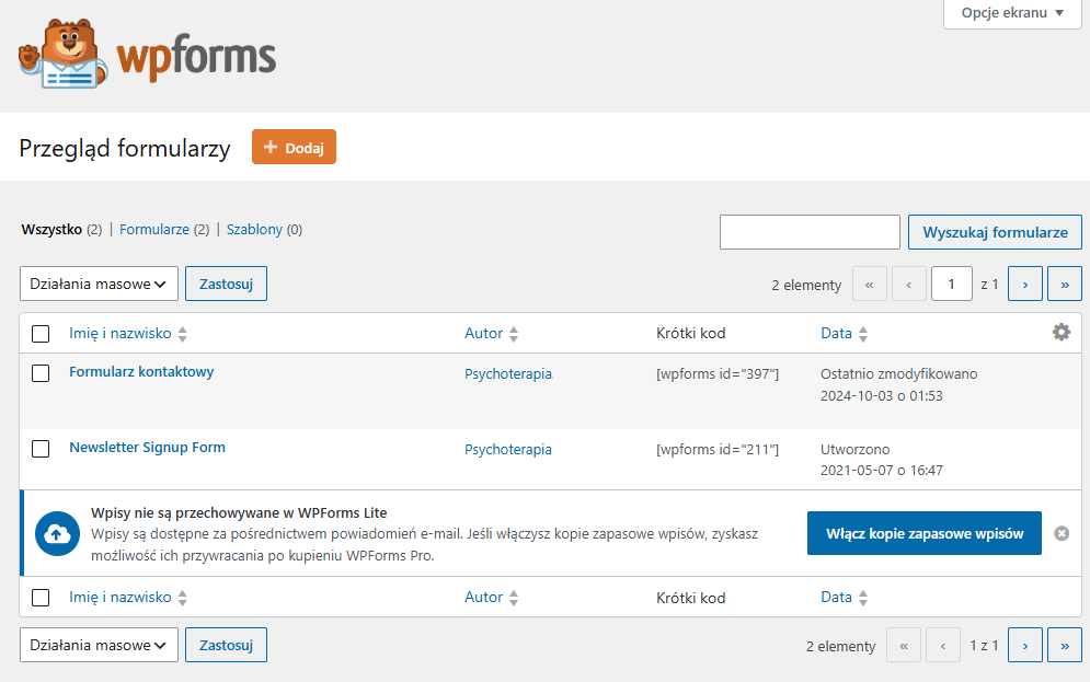 Formularz kontaktowy WPForms na stronie WordPress