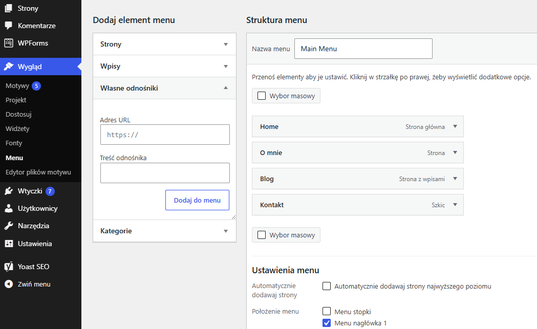 Menu i nawigacja na stronie internetowej WordPress