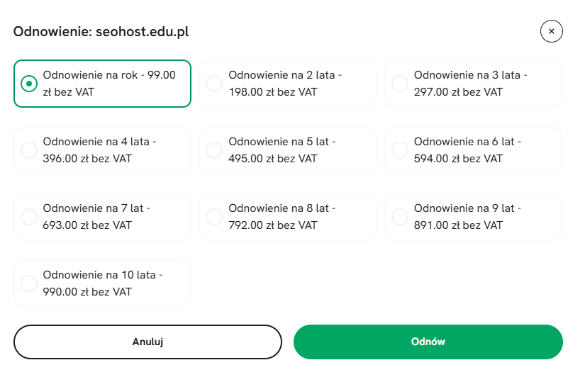 Odnowienie domeny w Panelu Klienta