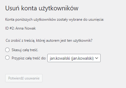 Usuwanie kont użytkowników w WordPress