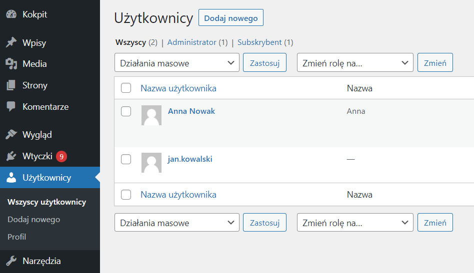Zarządzanie użytkownikami WordPress - dodawanie nowego użytkownika