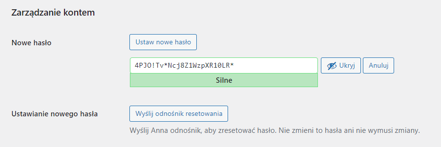 Zmiana hasła użytkownika WordPress