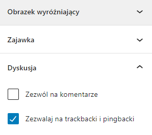 Ustawienia dla wpisów WordPress: 'Zezwalaj na trackbacki i pingbacki'