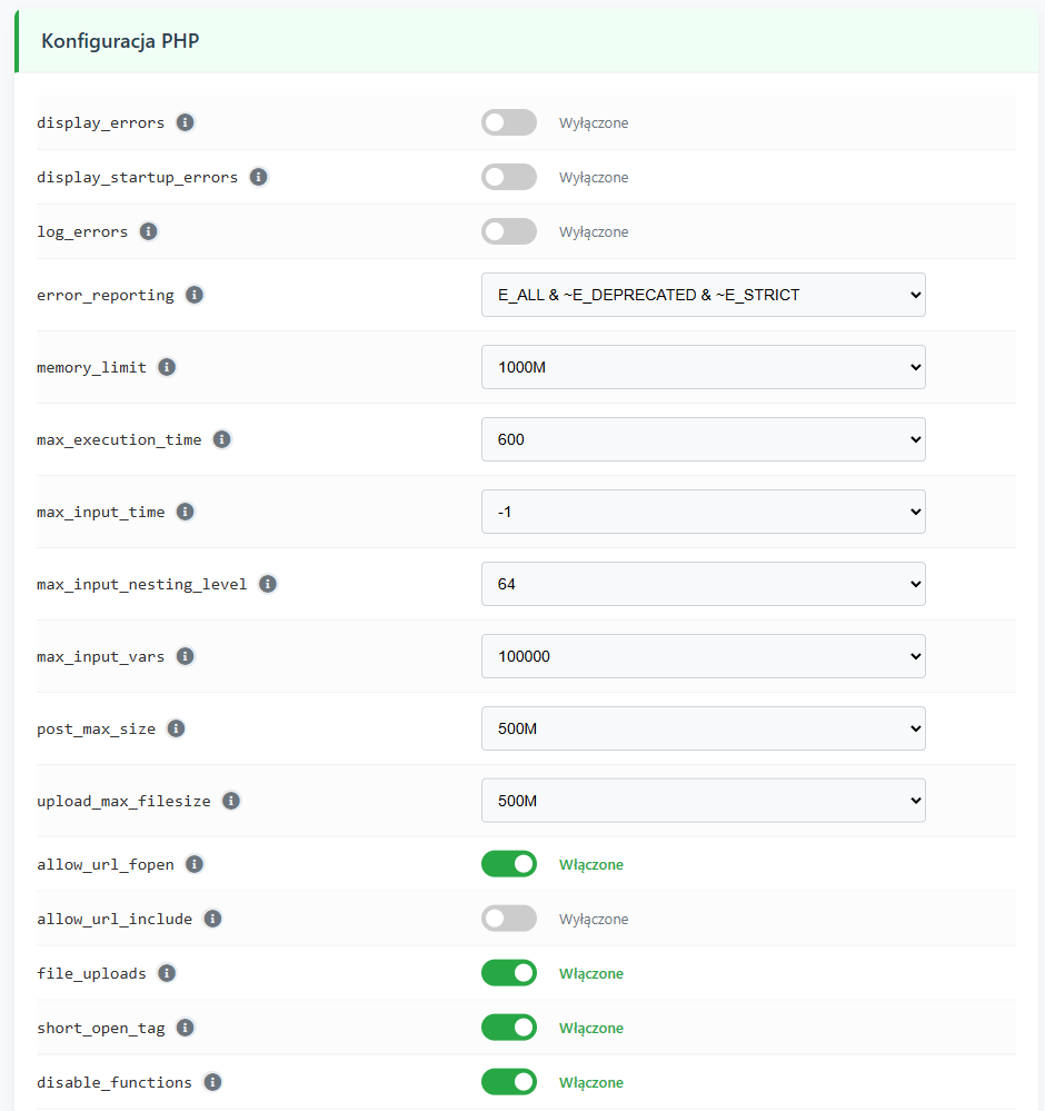 Edycja parametr&oacute;w PHP w narzędziu SEOHOST Tools