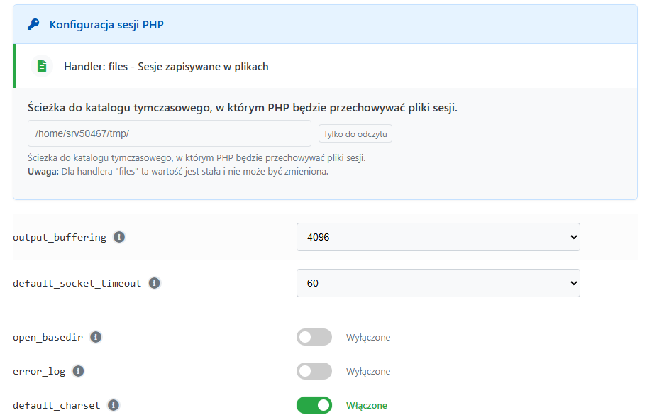 Panel konfiguracji sesji PHP na serwerze SEOHOST