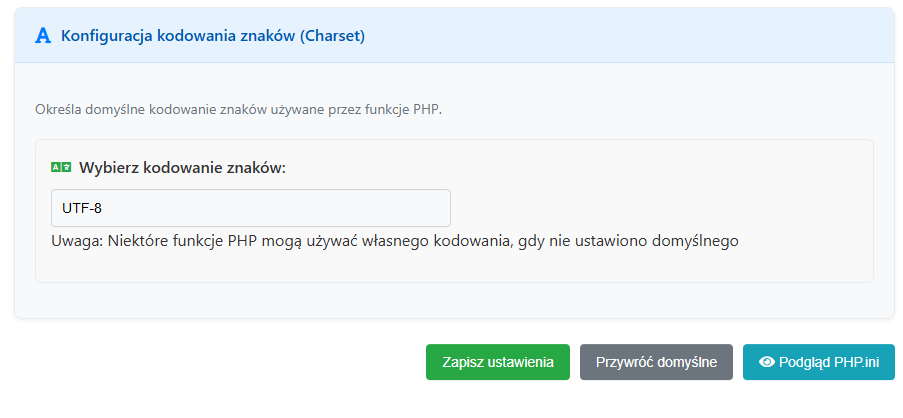 Konfiguracja kodowania znak&oacute;w w ustawieniach PHP