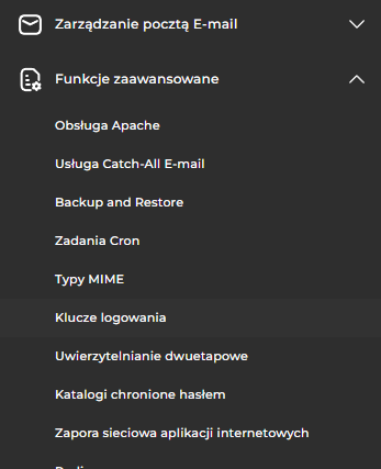 Klucze logowania w panelu DirectAdmin