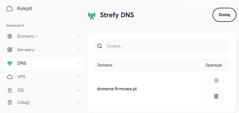 Konfiguracja rekord&oacute;w DNS domeny w Panelu Klienta SEOHOST &ndash; lista stref DNS