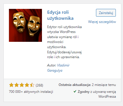 Wtyczka WordPress User Role Editor / Edycja roli użytkownika