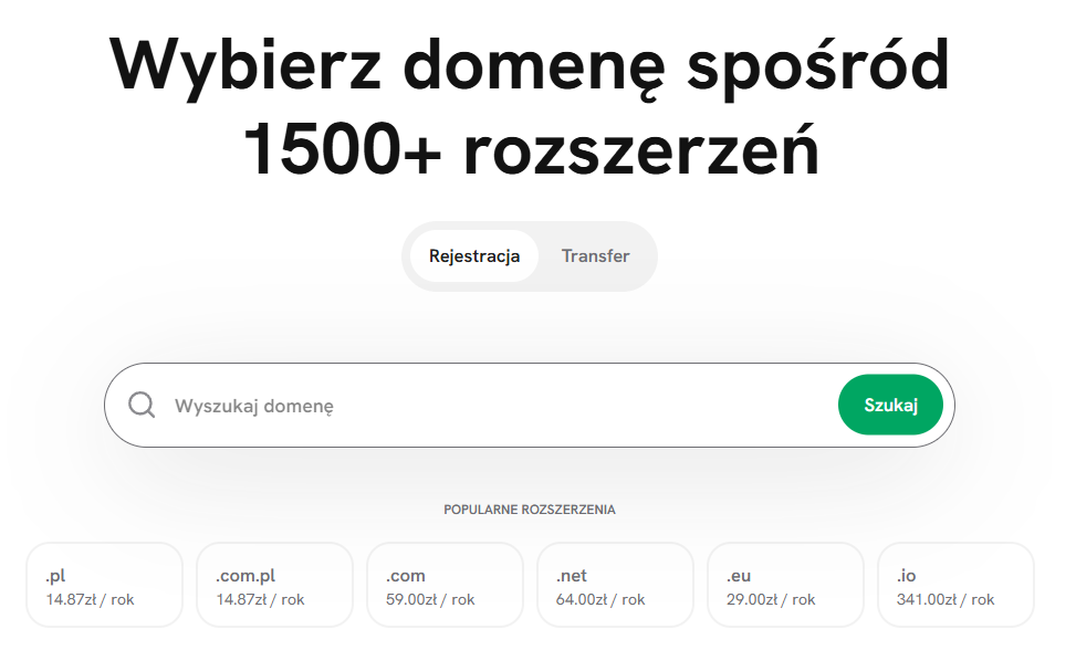 Wyszukiwarka domen internetowych SEOHOST z polem do wpisania nazwy domeny