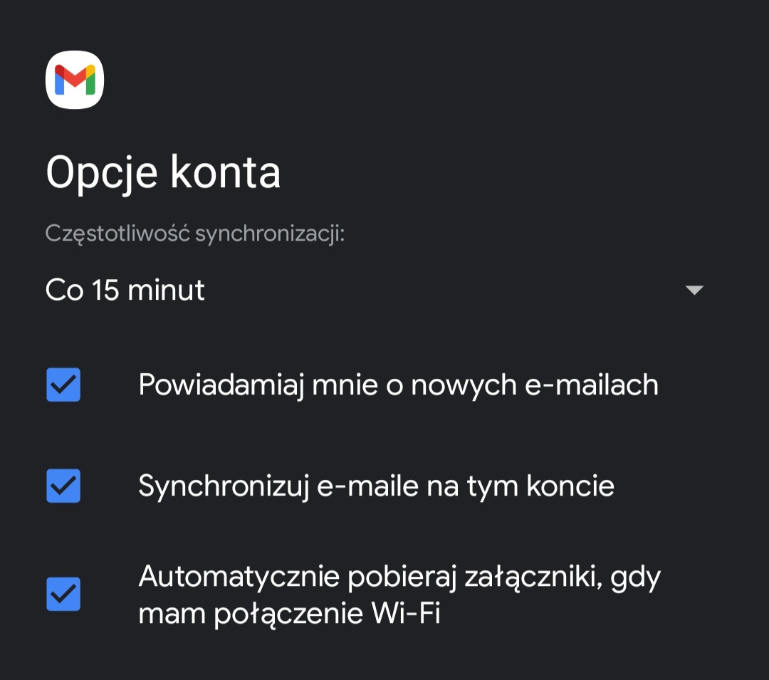 Konfiguracja dodatkowych opcji konta w poczcie Gmail w systemie Android