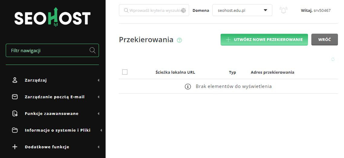 Ustawienie przekierowania domeny 301, 302 lub 303 w panelu DirectAdmin - sekcja 'Zarządzaj' w panelu DirectAdmin