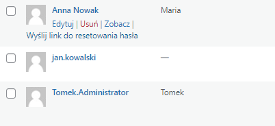 Zmiana roli użytkownika w WordPress - opcja 'Edytuj' 