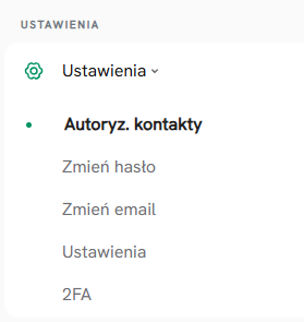 Menu Ustawienia i Autoryzowane kontakty w Panelu Klienta SEOHOST