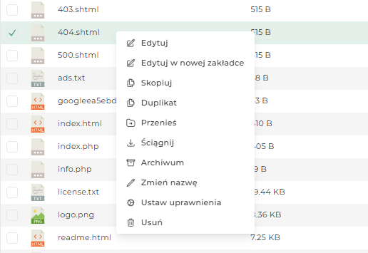 Zmiana nazwy pliku w panelu WebFTP