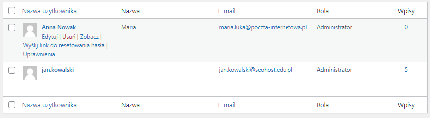 Zmiana nazwy i roli administratora WordPress